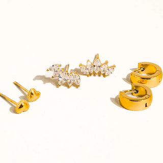 Anouk 18K Gold Non-Tarnish Hearts, Hoops  & Cz Earring Set