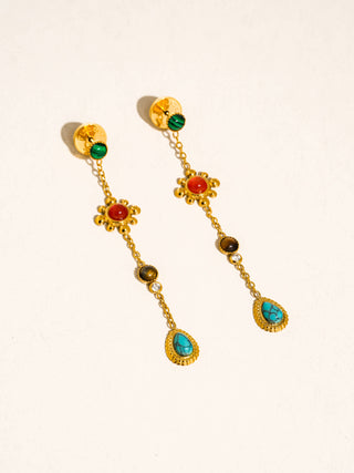 Bellevie 18K Gold Non-Tarnish Boho Gemstone Drop Earrings