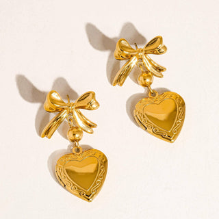 Keryn 18K Non-Tarnish Heart and Bow Locket Earring
