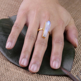 Long Brass Moonstone Bar Ring