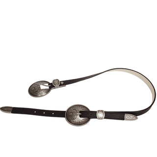 Antique Silver Double Buckle Skinny Belt