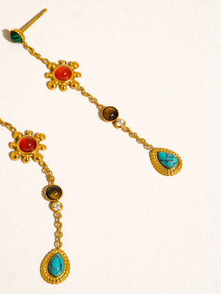 Bellevie 18K Gold Non-Tarnish Boho Gemstone Drop Earrings