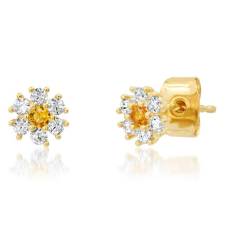 Flower Stud Earrings with Jewel Center