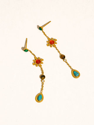 Bellevie 18K Gold Non-Tarnish Boho Gemstone Drop Earrings