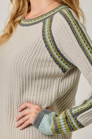 Raglan Sleeve Trim Detail Sweater Top