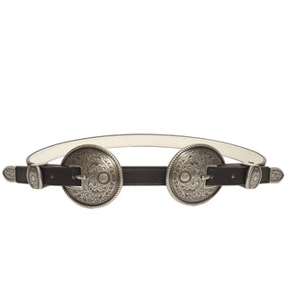 Antique Silver Double Buckle Skinny Belt