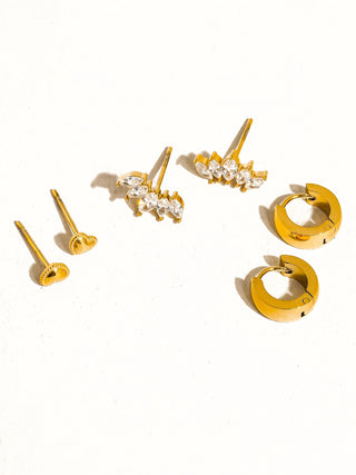 Anouk 18K Gold Non-Tarnish Hearts, Hoops  & Cz Earring Set