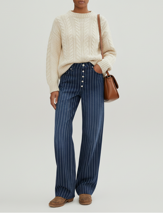 Free People Nia Boyfriend Jean in Pinstripe