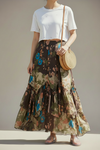 Free People Palermo Villa Chiffon Maxi in Chocolate Combo