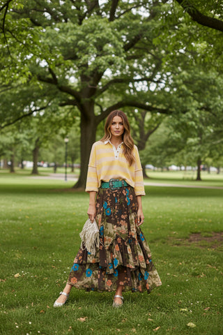 Free People Palermo Villa Chiffon Maxi in Chocolate Combo
