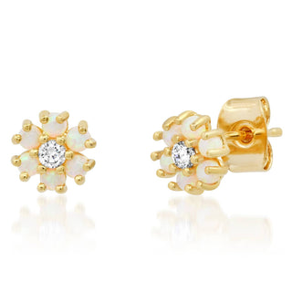 Flower Stud Earrings with Jewel Center