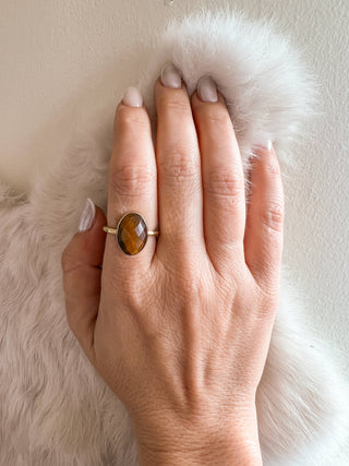 Simple Faceted Tiger Eye Brass Cocktail Ring
