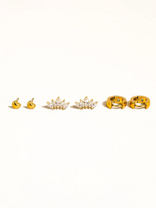 Anouk 18K Gold Non-Tarnish Hearts, Hoops  & Cz Earring Set
