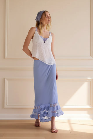 Free People Long Lost Lover Slip Skirt in Cashmere Blue