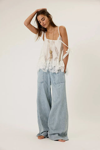Free People Breezy Denim Pull On Chambray Pants
