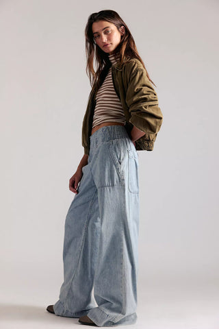 Free People Breezy Denim Pull On Chambray Pants