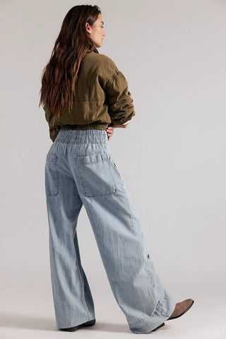 Free People Breezy Denim Pull On Chambray Pants