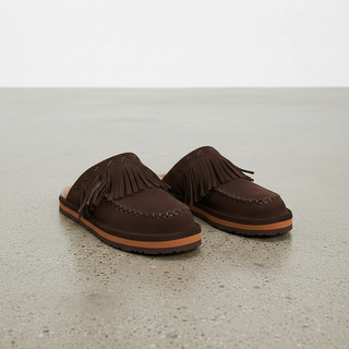 Free People Fallon Fringe Mules in Chocolate