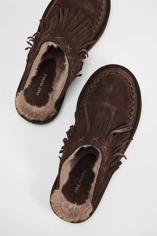 Free People Fallon Fringe Mules in Chocolate