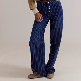 Free People Nia Boyfriend Jean in Pinstripe