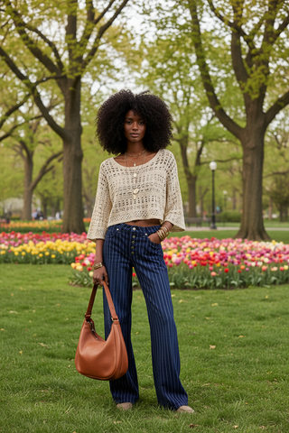 Free People Nia Boyfriend Jean in Pinstripe