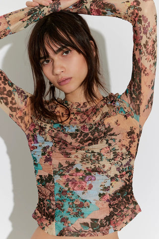 Free People Ariana Ruched Top in Taupe