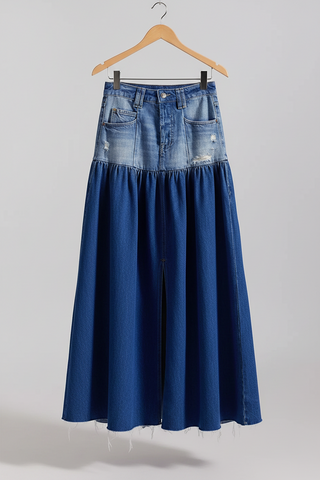 Free People Good Company Mixed Denim Maxi Skirt