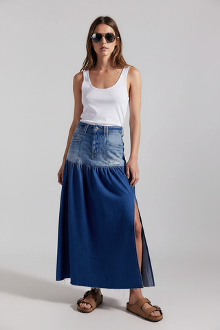 Free People Good Company Mixed Denim Maxi Skirt