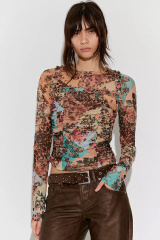Free People Ariana Ruched Top in Taupe