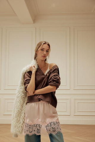 Free People Meet in the Middle Half Slip Skirt in Peach Paisley