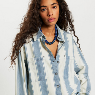 Free People Crossroads Striped Button Down Shacket