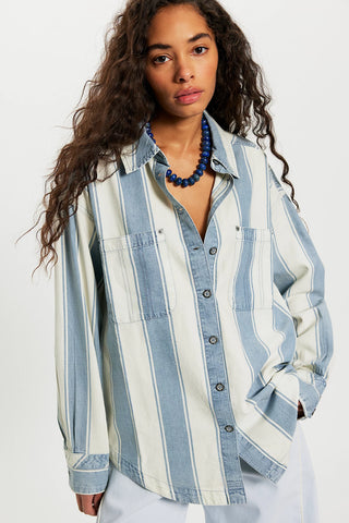 Free People Crossroads Striped Button Down Shacket