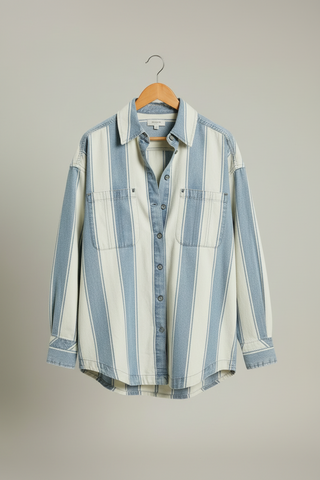 Free People Crossroads Striped Button Down Shacket