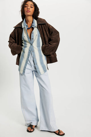 Free People Crossroads Striped Button Down Shacket