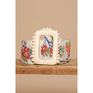 Floral pattern print square buckle belt