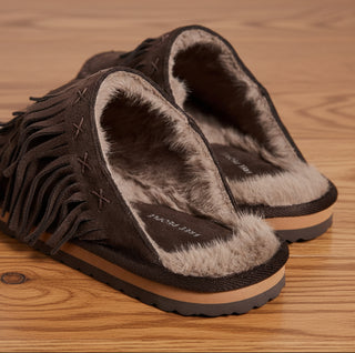 Free People Fallon Fringe Mules in Chocolate